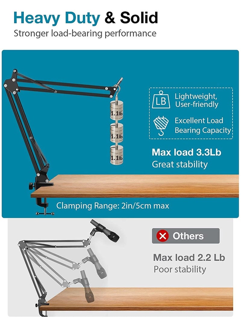 Audio Array AA-06 Microphone Boom Arm with 35cm+35cm=70cm Adjustable Suspension Scissor Arm Stand, Shock Mount, Base Clamp, Pop-Filter, 3/8" to 5/8" Universal Screw Adapter, 4x Cable Ties - Image 5