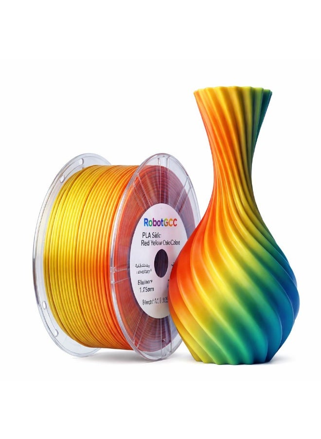 robotgcc PLA Silk Red Yellow Blue 3D Printer Filament 1.75mm Triple Color Silk PLA Printing Material Glossy Rainbow Finish Smooth Extrusion Low Warping FDM Filament for Artistic Models Decorative Sculptures Creative Design and Display Projects - Image 2