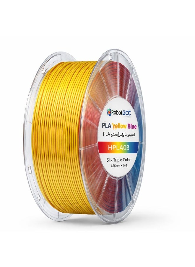 robotgcc PLA Silk Red Yellow Blue 3D Printer Filament 1.75mm Triple Color Silk PLA Printing Material Glossy Rainbow Finish Smooth Extrusion Low Warping FDM Filament for Artistic Models Decorative Sculptures Creative Design and Display Projects - Image 1