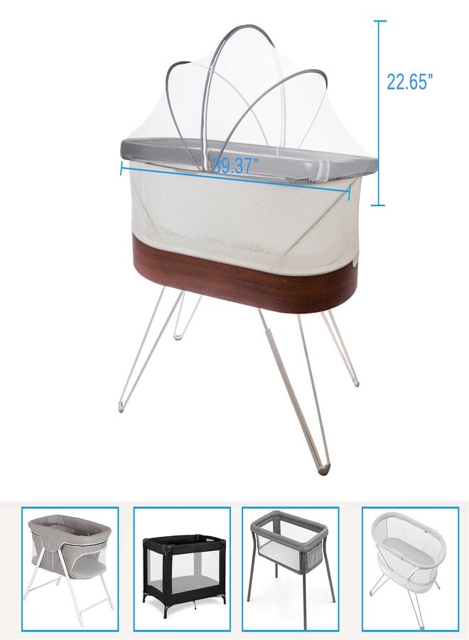 Akiky Bassinet Cover Mosquito Net with Two-Way Zippers Foldable Bassinet Bedside Sleeper Tent to Keep Cats/Bugs Out(White) - Image 2