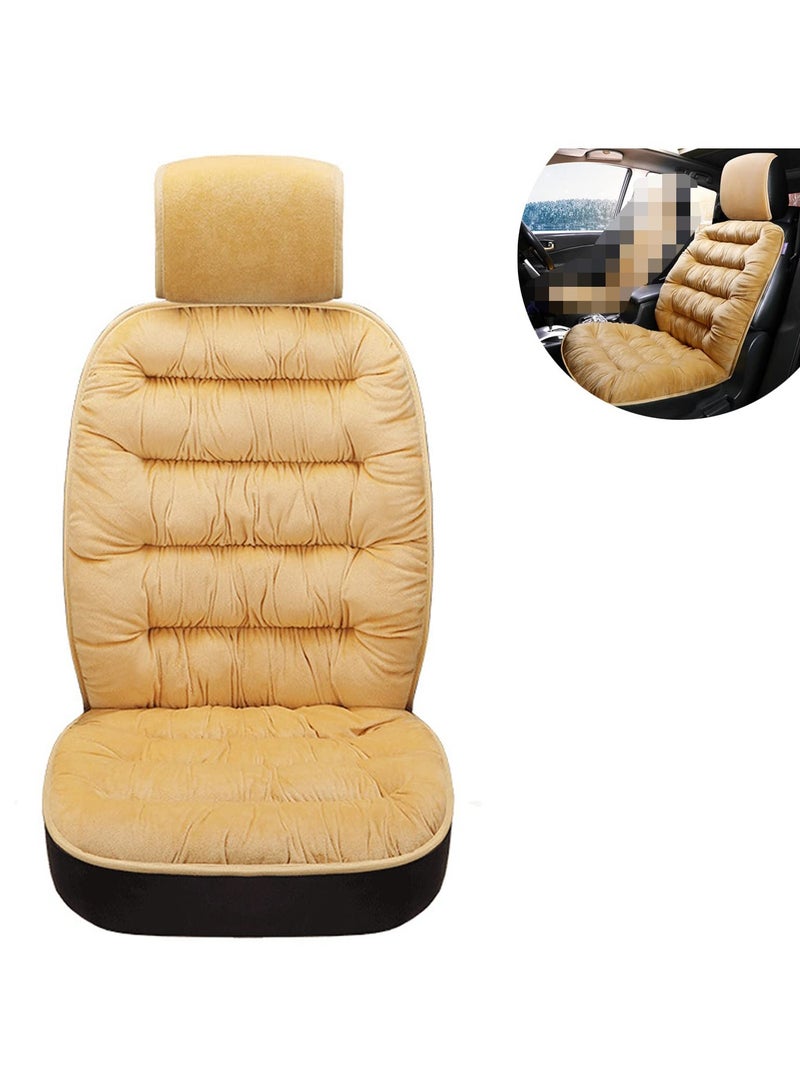 Excefore Cushioned Car Seat Cover, Warm Short Plush Seat Cushion for Front Rear Pad, Soft Fuzzy Seat Protector for Winter, Auto Interior Women Men Accessories for Vehicles, SUV, Truck(Beige) - Image 1