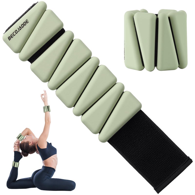 BECOJADDE Ankle Weights Set of 2 (1 lb Each) Adjustable Wrist Weights for Women Men Wearable Arm Leg Weight for Pilates, Running, Walking, Workout, Yoga, Sage Green - Image 1