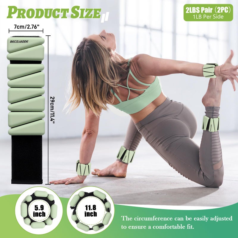 BECOJADDE Ankle Weights Set of 2 (1 lb Each) Adjustable Wrist Weights for Women Men Wearable Arm Leg Weight for Pilates, Running, Walking, Workout, Yoga, Sage Green - Image 4