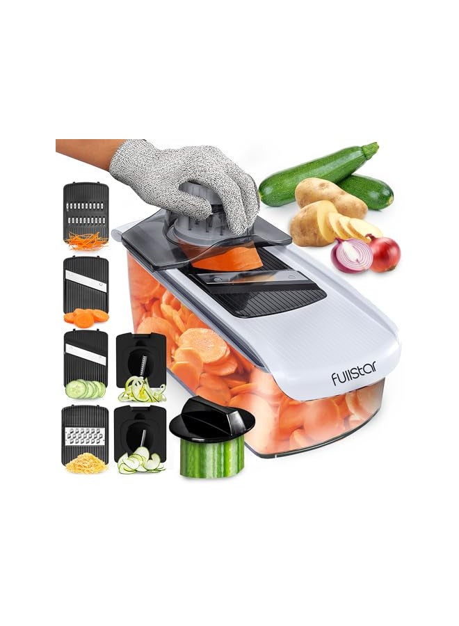 Fullstar 6 In 1 Mandoline Slicer For Kitchen, Cheese Grater, Vegetable Spiralizer And Veggie Slicer For Cooking And Meal Prep (Kitchen Gadgets Organizer And Safety Glove Included) White - Image 1