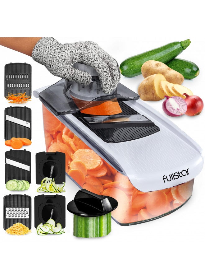 Fullstar 6 In 1 Mandoline Slicer For Kitchen, Cheese Grater, Vegetable Spiralizer And Veggie Slicer For Cooking And Meal Prep (Kitchen Gadgets Organizer And Safety Glove Included) White - Image 2