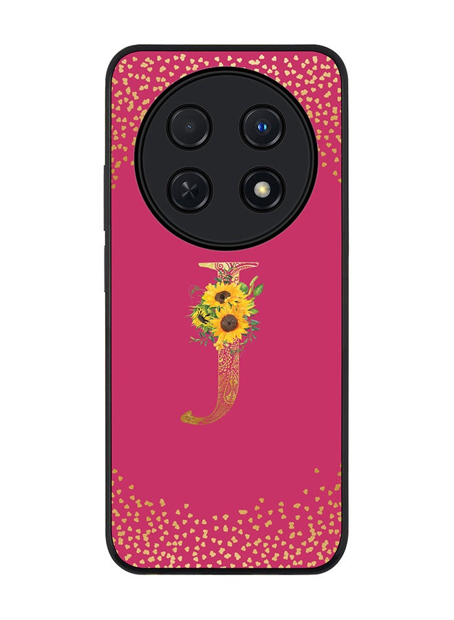 Stylizedd Rugged Black edge case for Huawei nova 12i 4G, Slim fit Soft Cover - Custom Monogram Initial Letter Floral Pattern Alphabet - J ( Deep Pink Rose) - Image 1