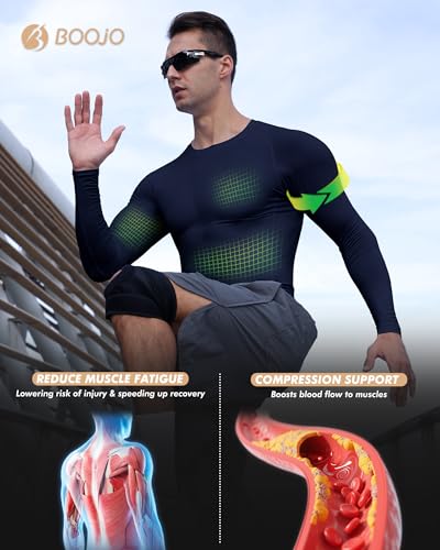 BOOJO Compression Shirts for Men - Long Sleeve Black Workout Base Layer Athletic Gym Tops Quick Dry Running Undershirts - Image 3