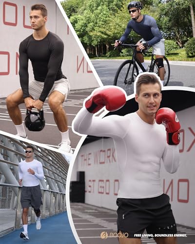 BOOJO Compression Shirts for Men - Long Sleeve Black Workout Base Layer Athletic Gym Tops Quick Dry Running Undershirts - Image 2