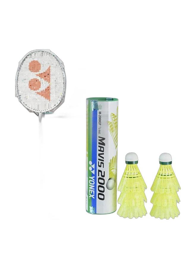 Yonex Nanoflare Nextage White Gray- 4U5 + Mavis 2000 Green Cap Slow Badminton Shuttlecock 6 Pack, Yellow Pack  - Image 1