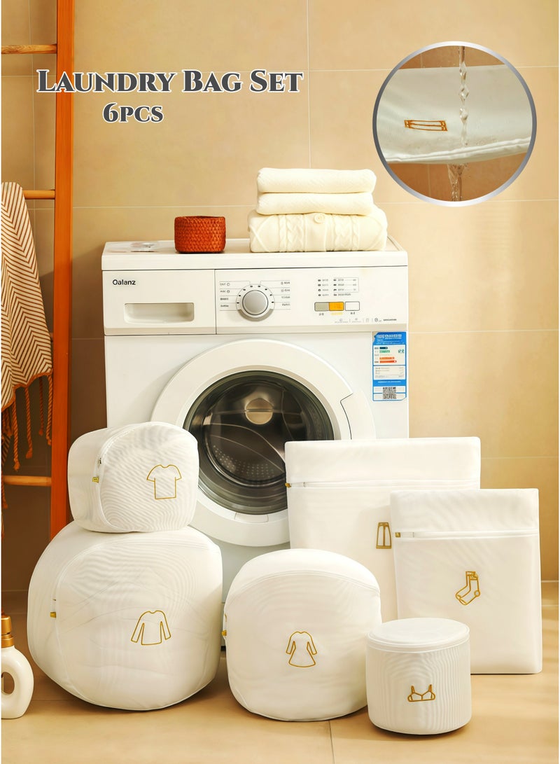مجموعة حقائب غسيل بسحاب شبكي 6 قطعة، حقائب غسيل، شبكة غسيل مضادة للبكتيريا للملابس الداخلية، حمالة صدر، جوارب، ملابس، جينز، تمنع التلف، تخزين للسفر، 6 مقاسات للعناية بالملابس، بيضاء - Image 1
