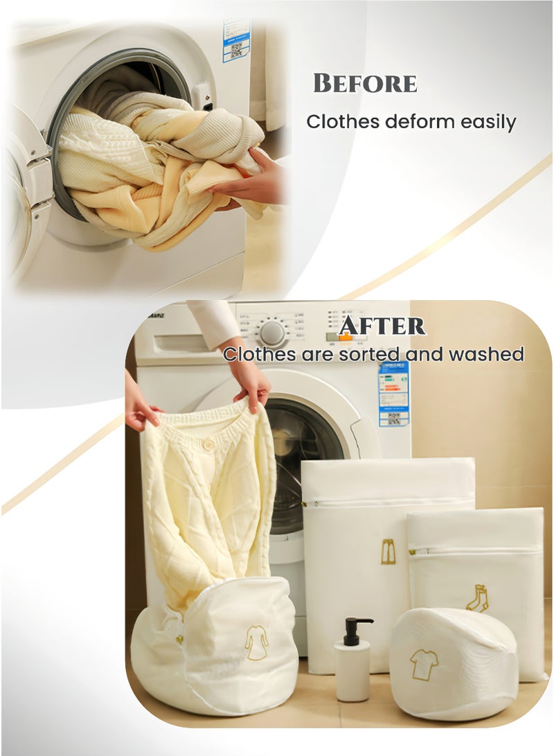مجموعة حقائب غسيل بسحاب شبكي 6 قطعة، حقائب غسيل، شبكة غسيل مضادة للبكتيريا للملابس الداخلية، حمالة صدر، جوارب، ملابس، جينز، تمنع التلف، تخزين للسفر، 6 مقاسات للعناية بالملابس، بيضاء - Image 2