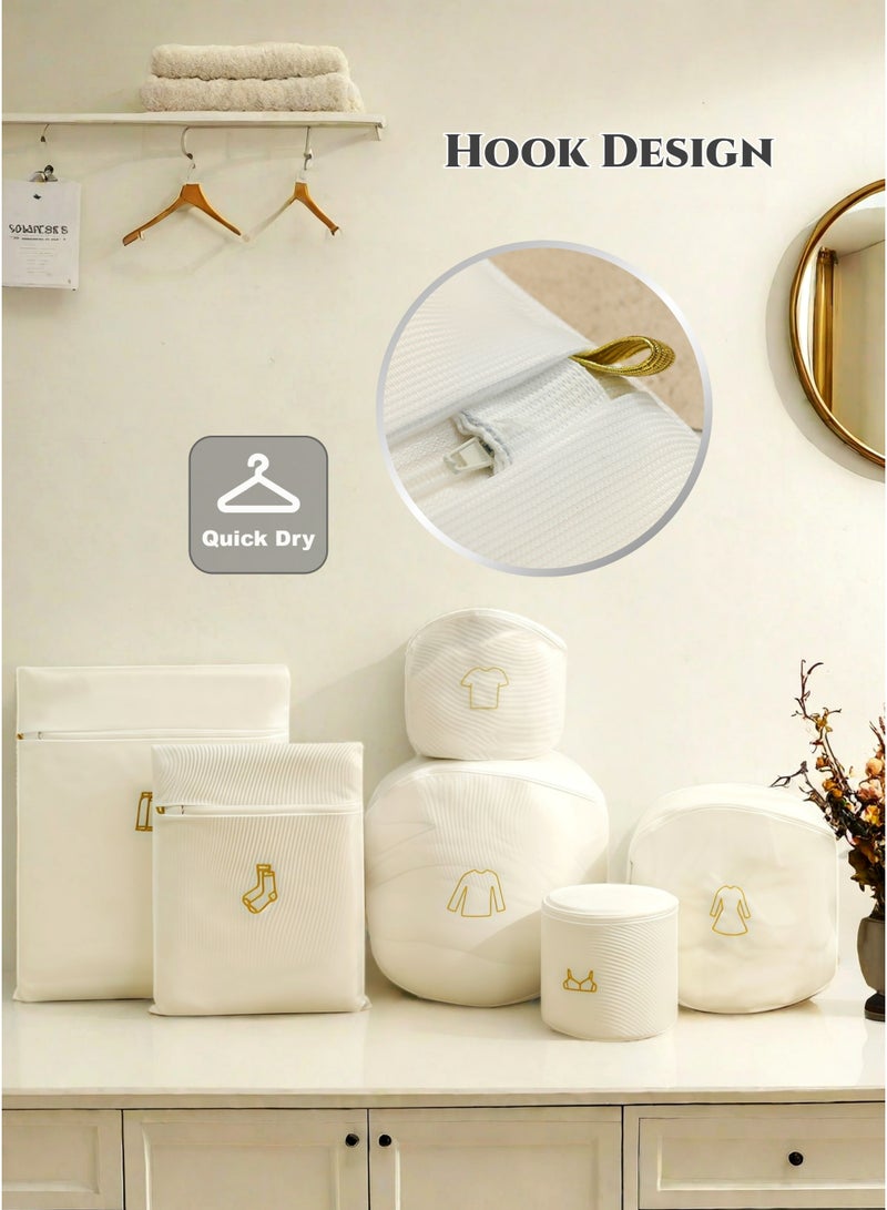 مجموعة حقائب غسيل بسحاب شبكي 6 قطعة، حقائب غسيل، شبكة غسيل مضادة للبكتيريا للملابس الداخلية، حمالة صدر، جوارب، ملابس، جينز، تمنع التلف، تخزين للسفر، 6 مقاسات للعناية بالملابس، بيضاء - Image 4