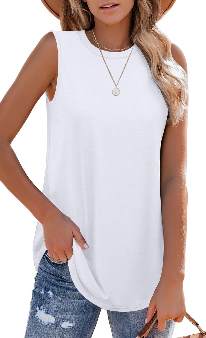 OFEEFAN Womens Tank Tops Loose Fit White Tank Top Woman Dressy Summer Outfits Tunic Tops for Women Loose Fit Dressy Fitness Clothing M - Image 2