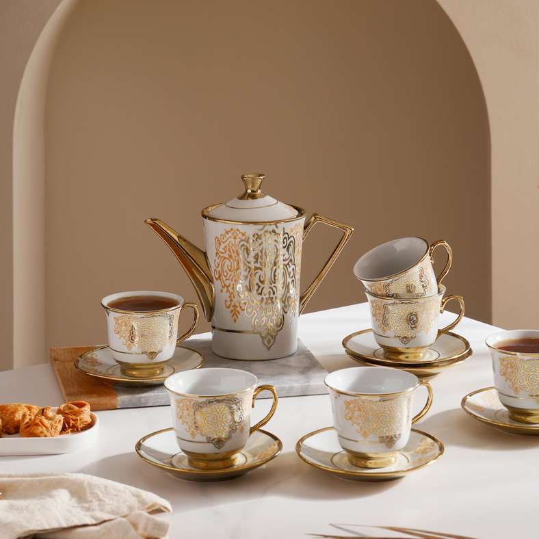 Makena 13-Piece Tea Set - Pot 1.2L + Cup 220Ml -White Gold