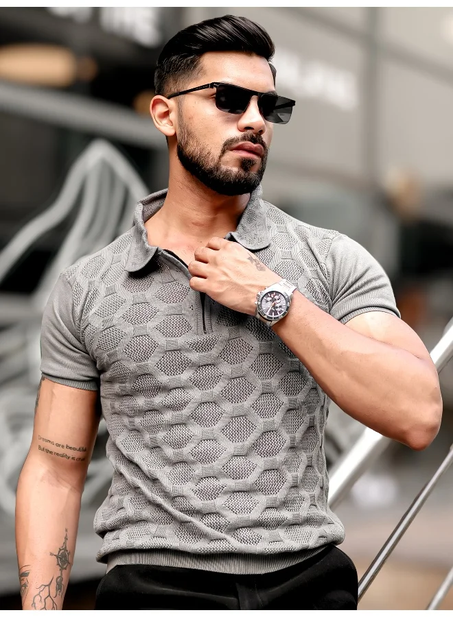 مانياك تيشيرت بولو رجالي قطن نص كم سادة رمادي داكن