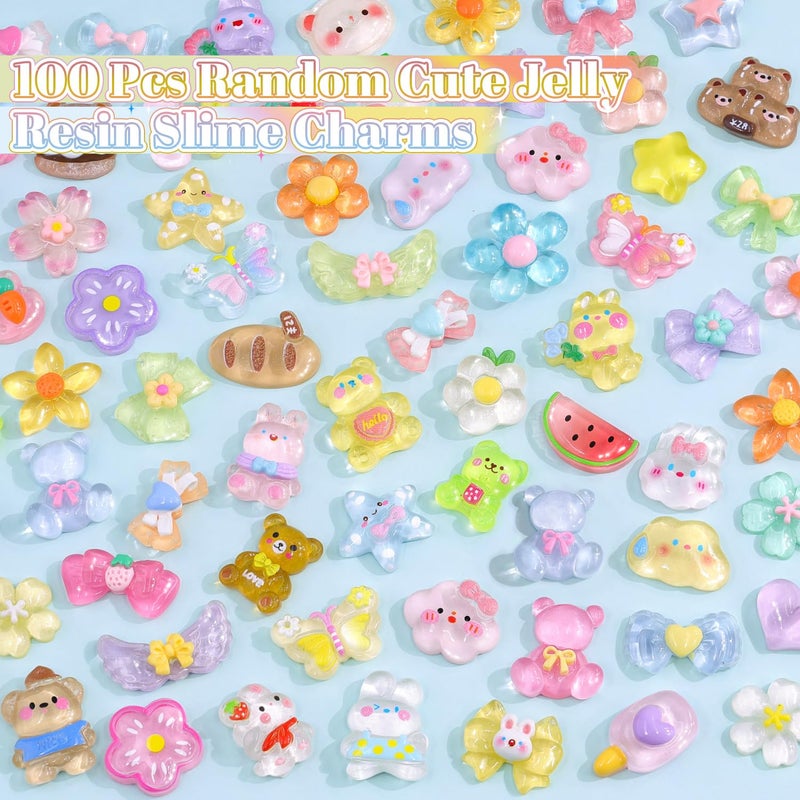 TINKRSTUFF 100PCS Slime Charms Cute Jelly Flatback Resin Charms For Slime, Random Kawaii Decoden Charm for Embellishments Phone Junk Case Charm Bulk, Scrapbooking Crafting & DIY Decor (Multicolor) - Image 2