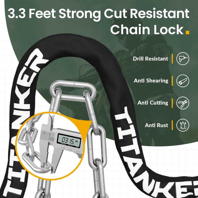 Titanker Bike Chain Lock, Security Anti-Theft Chain Lock for Motorcycle, Bicycle, Door, Gate, Fence, Grill (6mm, 8mm, 10mm Thick Chain) (Black-8mm Chain) - Image 2