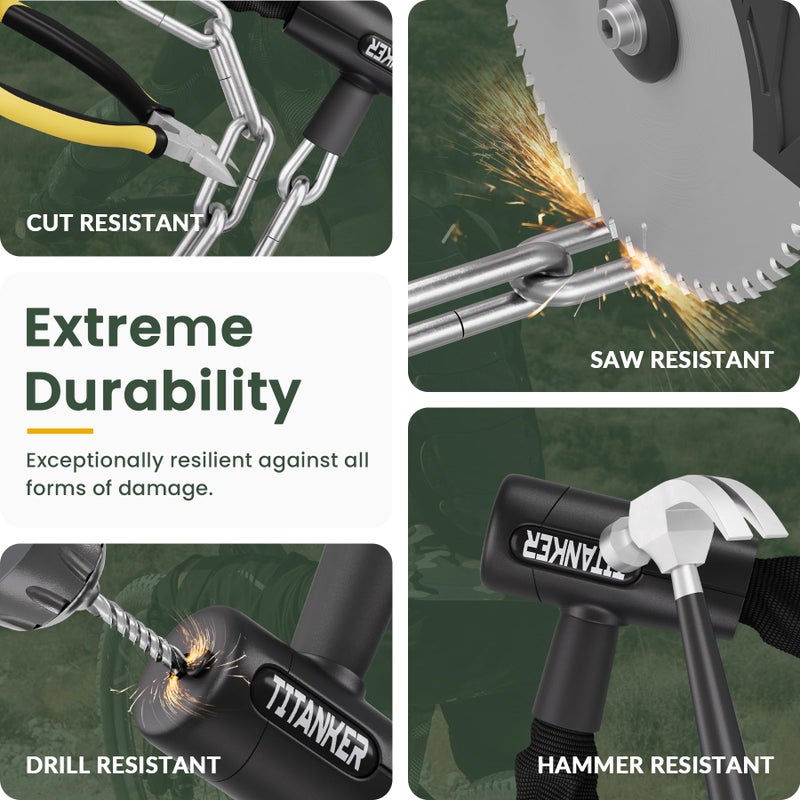 Titanker Bike Chain Lock, Security Anti-Theft Chain Lock for Motorcycle, Bicycle, Door, Gate, Fence, Grill (6mm, 8mm, 10mm Thick Chain) (Black-8mm Chain) - Image 3