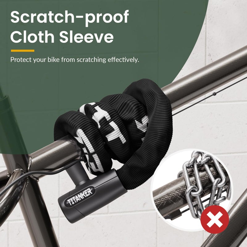 Titanker Bike Chain Lock, Security Anti-Theft Chain Lock for Motorcycle, Bicycle, Door, Gate, Fence, Grill (6mm, 8mm, 10mm Thick Chain) (Black-8mm Chain) - Image 5