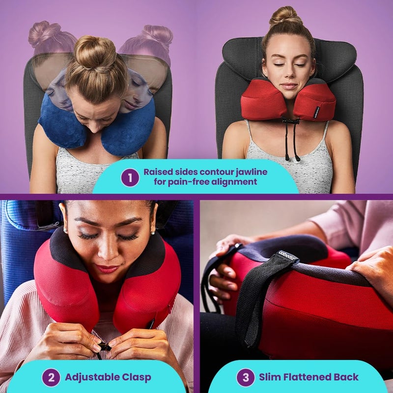 Cabeau Evolution S3 Travel Neck Pillow Memory Foam Neck Support, Adjustable Clasp, and Seat Strap Attachment - Comfort On-The-Go with Carrying Case for Airplane, Train, and Car (Steel Grey) - Image 3