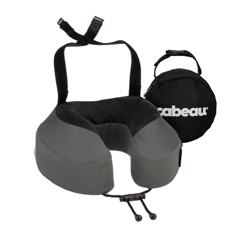 Cabeau Evolution S3 Travel Neck Pillow Memory Foam Neck Support, Adjustable Clasp, and Seat Strap Attachment - Comfort On-The-Go with Carrying Case for Airplane, Train, and Car (Steel Grey) - Image 1