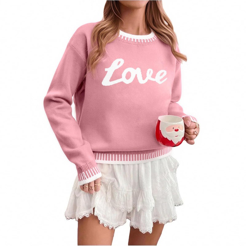 LUKYCILD Valentines Sweater Women Love Heart Sweatshirt Valentine Day Love Sweaters Cute Knitted Long Sleeve Pullover Tops Pink - Image 1