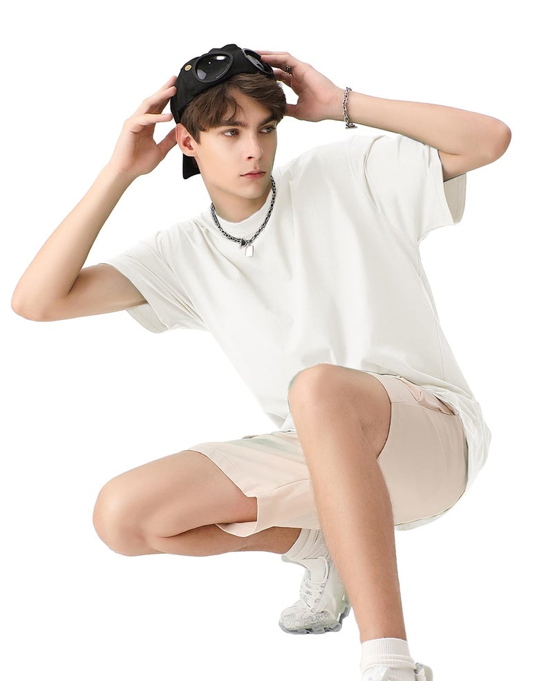 KEEPSHOWING Men's Oversized T-Shirts Cotton Unisex Short Sleeve Tshirts Crew Neck Loose Basic Tops Solid Athletic Tee(WT+DGY+BK L) - Image 2