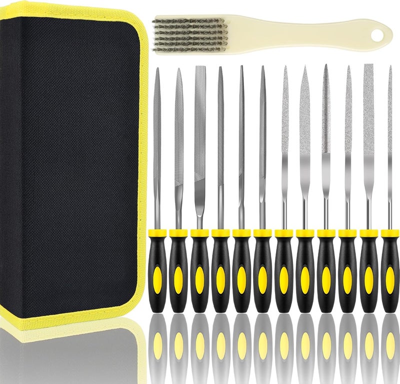 kapoua Small File Set, Needle Diamond File 13PCS, 6pcs Jewlers Files & 6pcs Steel Files Precision Metal Work, Woodworking, Plastic Carving Tool with Steel Brush and Carry Case - Image 1