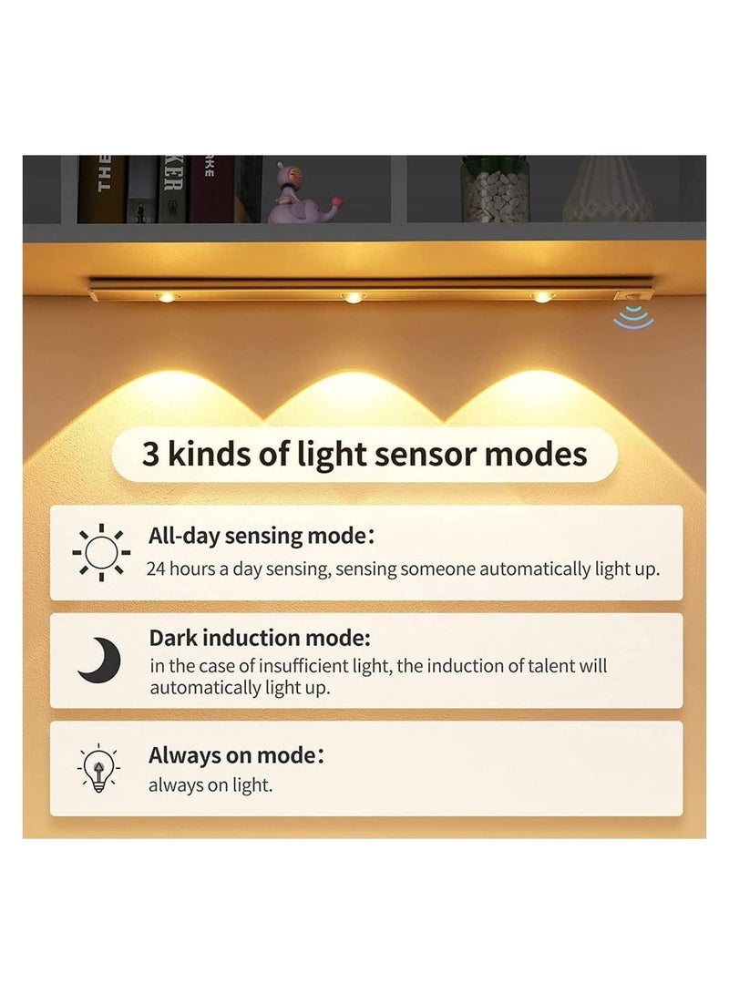 Y&D Under Cabinet Wireless Lights, LED Motion Sensor Light Lndoor,Under Counter Closet Lights with 3 Modes,USB Rechargeable Cat's Eye Hill Corrugated for Wardrobe Kitchen (White)  - Image 3