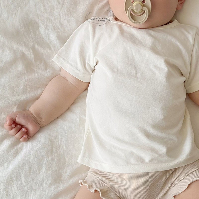 2025 Boys Short-Sleeved T-Shirt Korean Style Children'S Wear Baby Girl Solid Color Base Shirt Baby Top Ins Style - Image 1