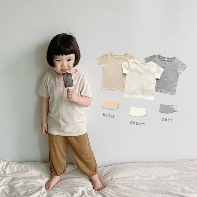 2025 Boys Short-Sleeved T-Shirt Korean Style Children'S Wear Baby Girl Solid Color Base Shirt Baby Top Ins Style - Image 2