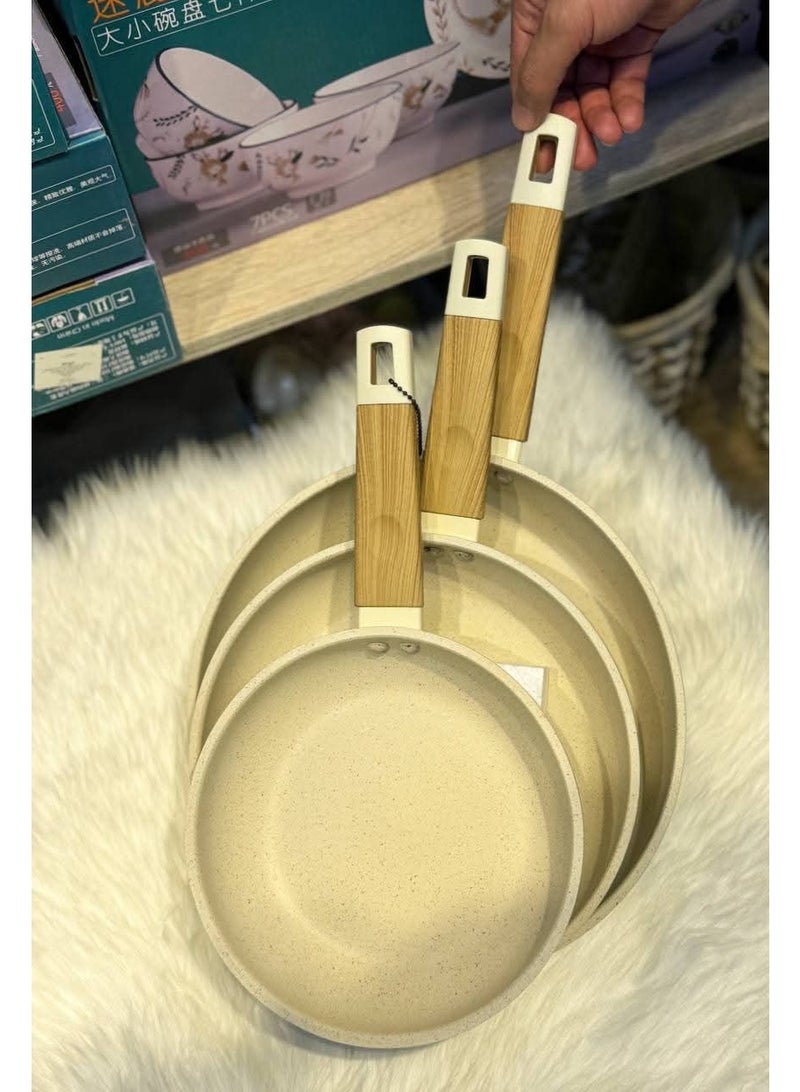 بارولي طقم طاسات جرانيت بيد خشب مقاسات 20سم/24سم/28 سم