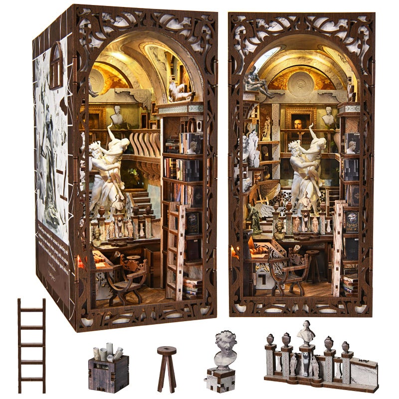 MiniCity Book Nook Kit DIY Doll House Booknook Miniature Kit for Bookshelf Doll Houses for Adults Teen Halloween 3D Wooden Puzzle Bookends with Led Light and Dust Cover Berninis Workshop - Image 3