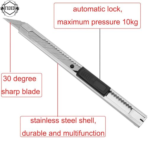 Faded 6pc Heavy-Duty Stainless Steel Snap-Off Cutter Set – Industrial-Grade Utility Knives for Home, Office, Warehouse, Arts, Crafts & DIY Projects (18mm) - Image 4