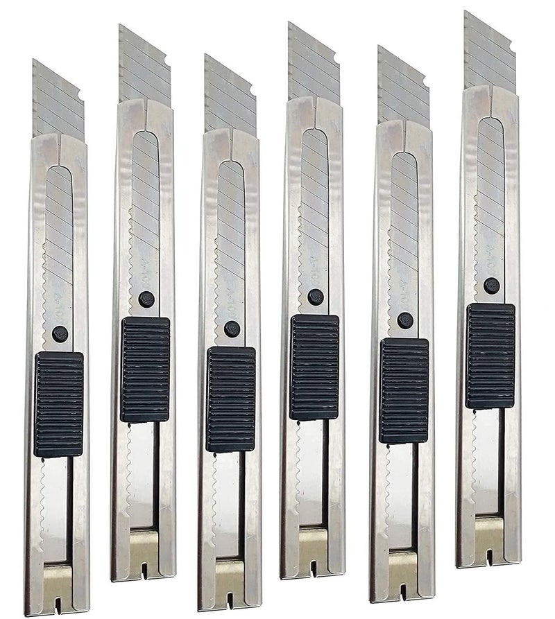 Faded 6pc Heavy-Duty Stainless Steel Snap-Off Cutter Set – Industrial-Grade Utility Knives for Home, Office, Warehouse, Arts, Crafts & DIY Projects (18mm) - Image 1
