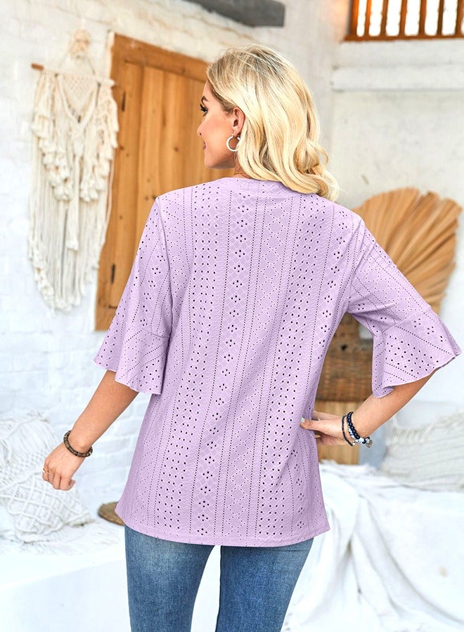 Sthxyfaith Women's Summer Elegant T-shirt V-neck Ruffle Short Sleeve Top Casual Solid Color Chiffon Cool Shirt for Daily Wear - Image 4