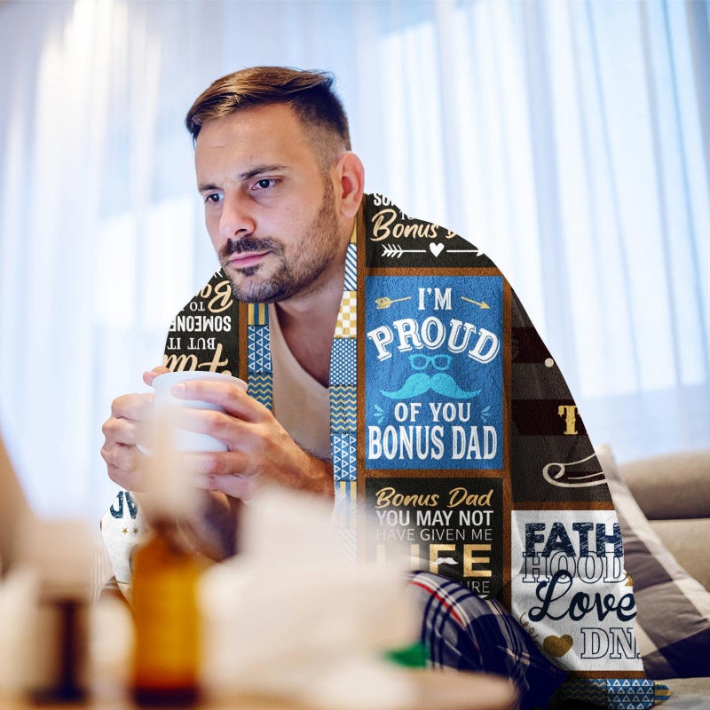 SIKLTY Bonus Dad Gifts Throw Blanket 60"" x 50""  Step Dad Birthday Gift from Daughter  Gifts for Bonus Dad from Son  Best Stepped Up Dad Gifts  Gifts for Step Dad from Daughter - Image 3