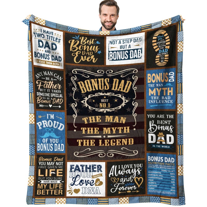 SIKLTY Bonus Dad Gifts Throw Blanket 60"" x 50""  Step Dad Birthday Gift from Daughter  Gifts for Bonus Dad from Son  Best Stepped Up Dad Gifts  Gifts for Step Dad from Daughter - Image 1