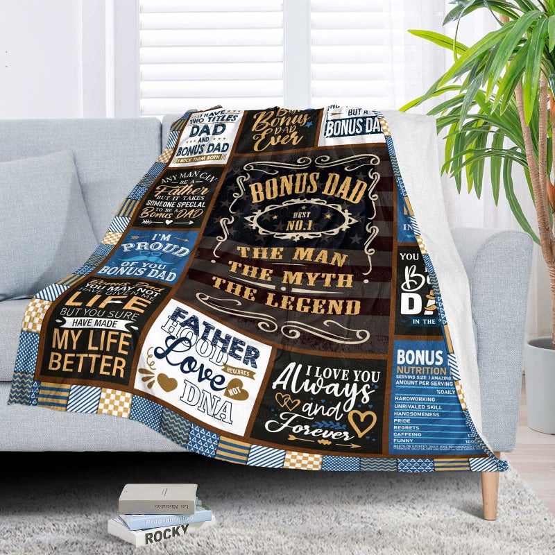 SIKLTY Bonus Dad Gifts Throw Blanket 60"" x 50""  Step Dad Birthday Gift from Daughter  Gifts for Bonus Dad from Son  Best Stepped Up Dad Gifts  Gifts for Step Dad from Daughter - Image 2