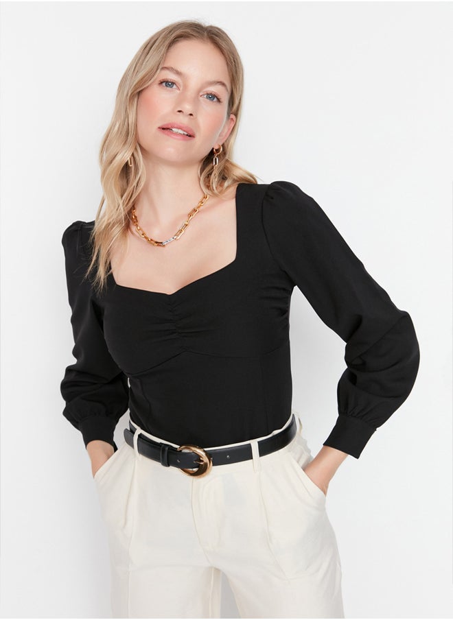 trendyol - Black Gather Detailed Woven Blouse TWOAW23BZ00633 - Image 1