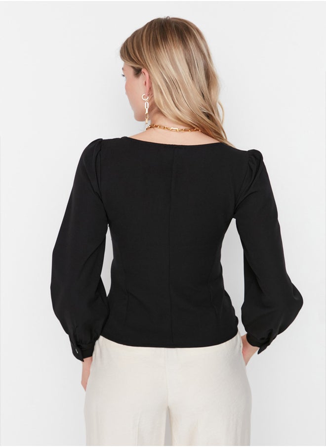 trendyol - Black Gather Detailed Woven Blouse TWOAW23BZ00633 - Image 1