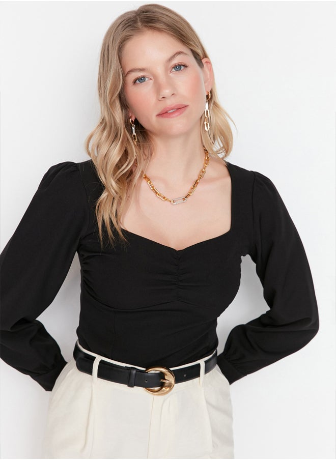 trendyol - Black Gather Detailed Woven Blouse TWOAW23BZ00633 - Image 1