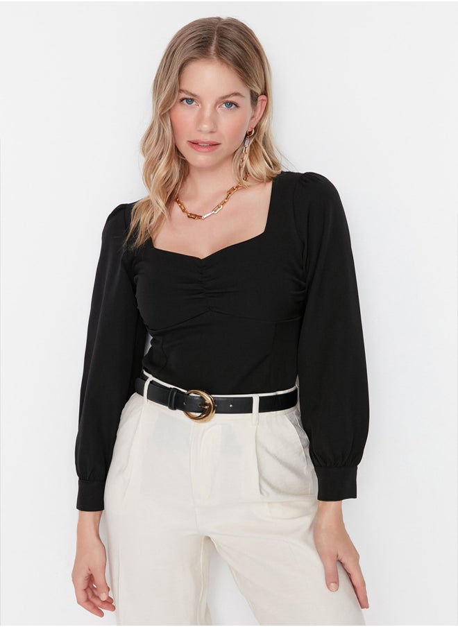 trendyol - Black Gather Detailed Woven Blouse TWOAW23BZ00633 - Image 1