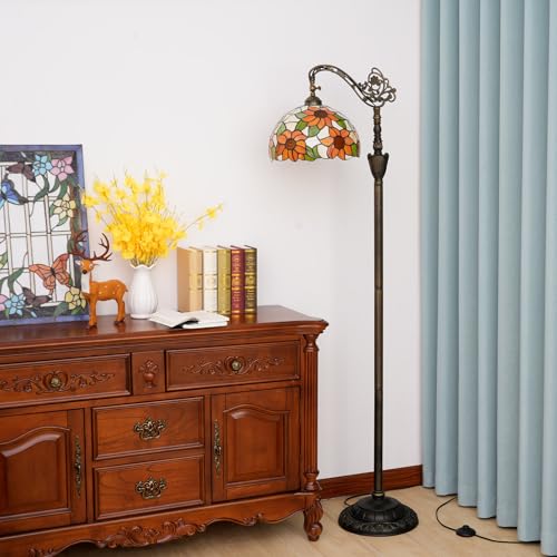 Blivuself Tiffany Floor Lamp Yellow Sunflower Stained Glass Gooseneck Reading Floor Lamp Adjustable Corner Standing Light with Foot Switch for Bedroom Living Room Office (Bulb Included) - Image 3