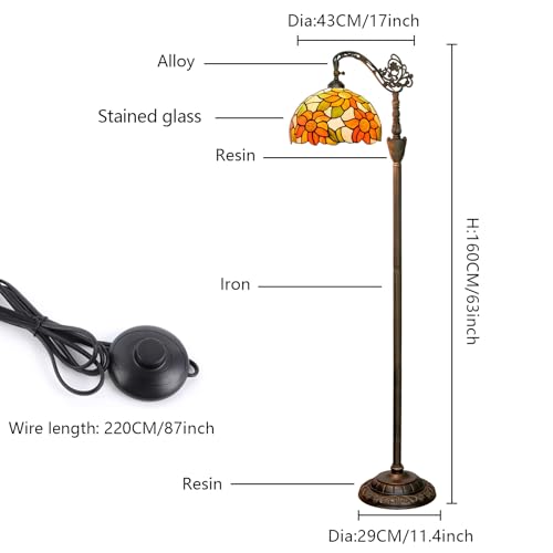 Blivuself Tiffany Floor Lamp Yellow Sunflower Stained Glass Gooseneck Reading Floor Lamp Adjustable Corner Standing Light with Foot Switch for Bedroom Living Room Office (Bulb Included) - Image 4
