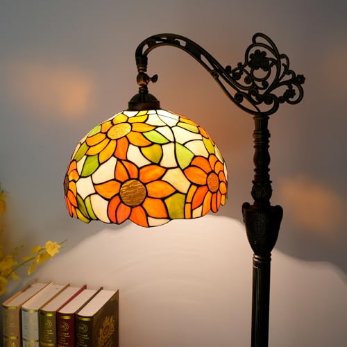Blivuself Tiffany Floor Lamp Yellow Sunflower Stained Glass Gooseneck Reading Floor Lamp Adjustable Corner Standing Light with Foot Switch for Bedroom Living Room Office (Bulb Included) - Image 1