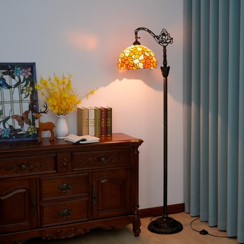 Blivuself Tiffany Floor Lamp Yellow Sunflower Stained Glass Gooseneck Reading Floor Lamp Adjustable Corner Standing Light with Foot Switch for Bedroom Living Room Office (Bulb Included) - Image 2