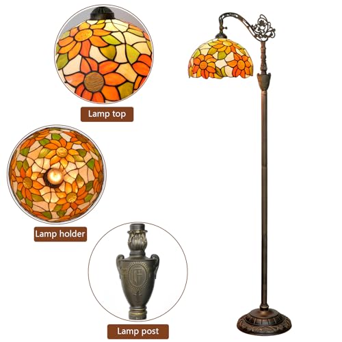 Blivuself Tiffany Floor Lamp Yellow Sunflower Stained Glass Gooseneck Reading Floor Lamp Adjustable Corner Standing Light with Foot Switch for Bedroom Living Room Office (Bulb Included) - Image 5