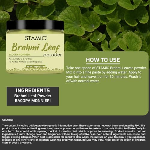 STAMIO Brahmi Powder 80 gm for Hair Pack, Scalp Care, Cleanser, Mask | Sun Dried Bacopa monnieri Leaves/Leaf | Suitable For All Hair-Types Men & Women | In Jar 2.82 oz - Image 3