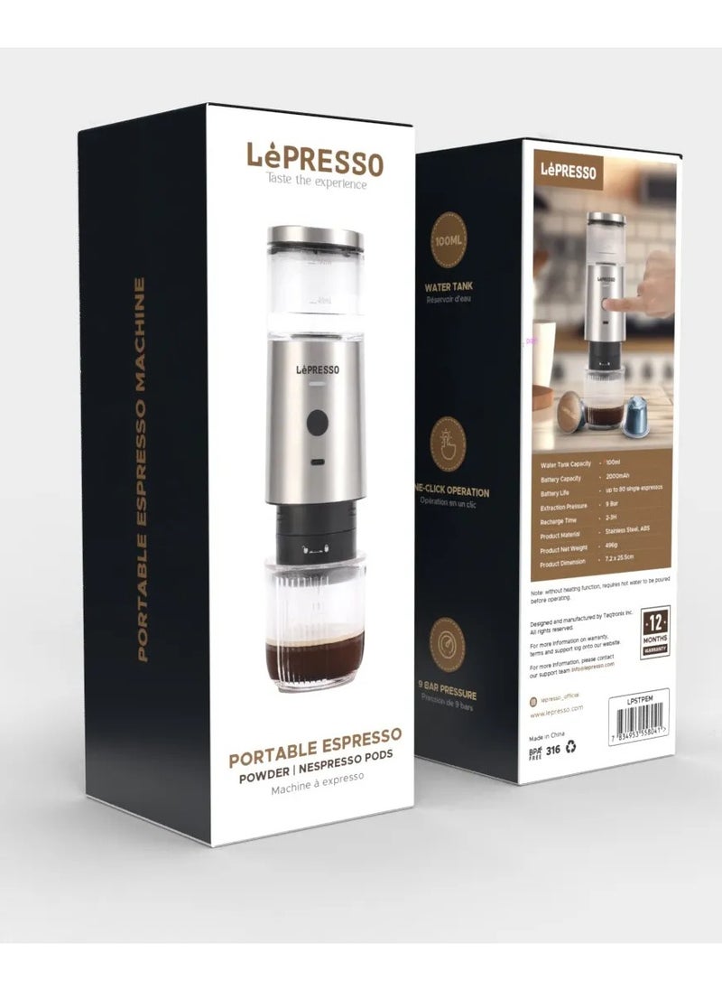 Stainless Steel Portable Espresso Coffee Maker Powder and Nespresso Pods Coffee Machine with 9 Bar Pressure, 100ml Water Tank Capacity - Silver - pzsku/Z3D3D6937AF35FDD6771CZ/45/_/1734846795/17611902-f6fa-456b-91d3-eedf90658938